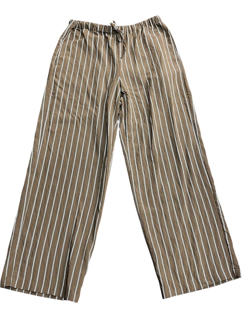 Madewell Pull On Pants M Brown Peri Stripe Wide Leg Drawstring Travel